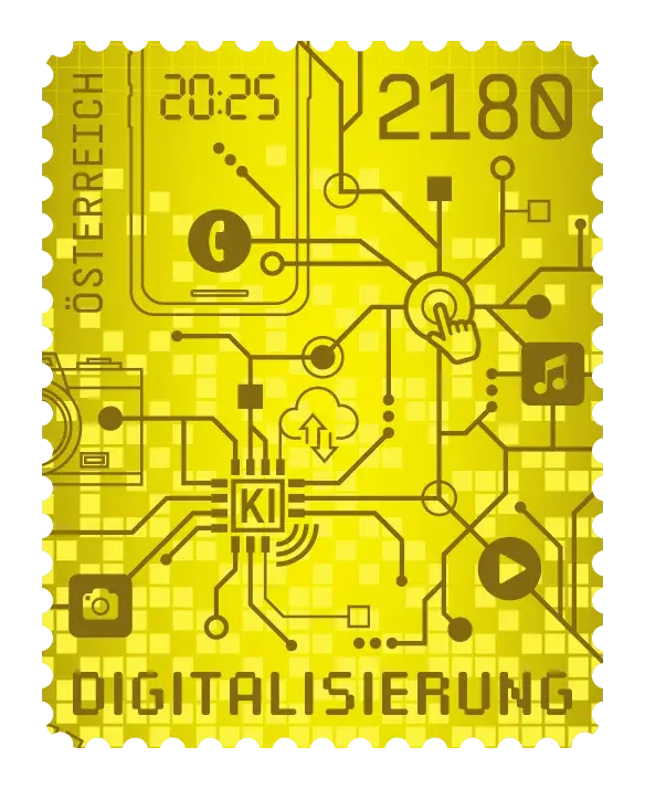 Crypto Stamp Digitalisation – Yellow, postage stamp by Austrian Post (Österreichische Post)