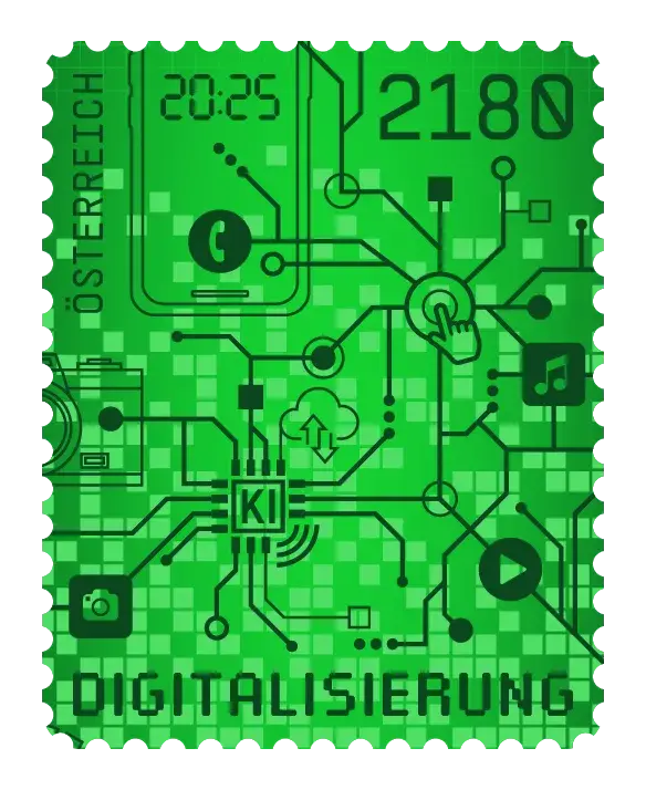 Crypto Stamp Digitalisation – Green, postage stamp by Austrian Post (Österreichische Post)