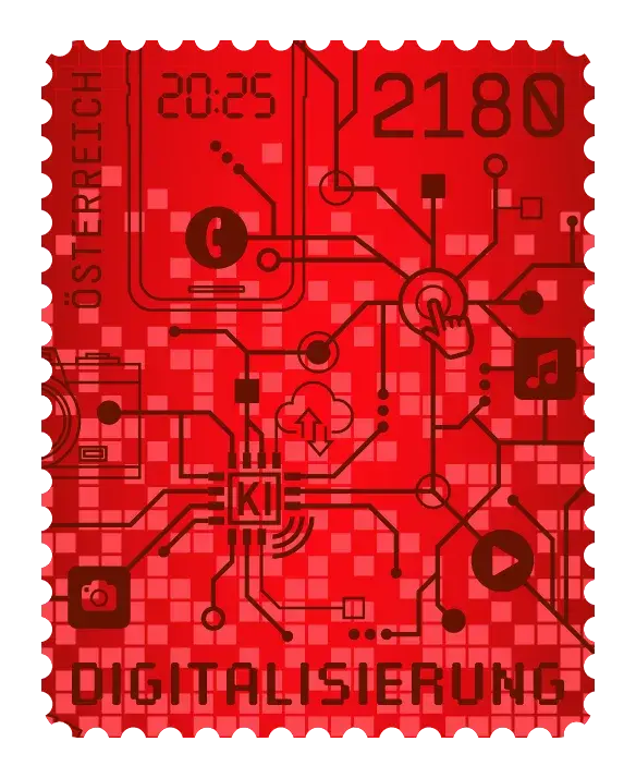 Crypto Stamp Digitalisation – Red, postage stamp by Austrian Post (Österreichische Post)