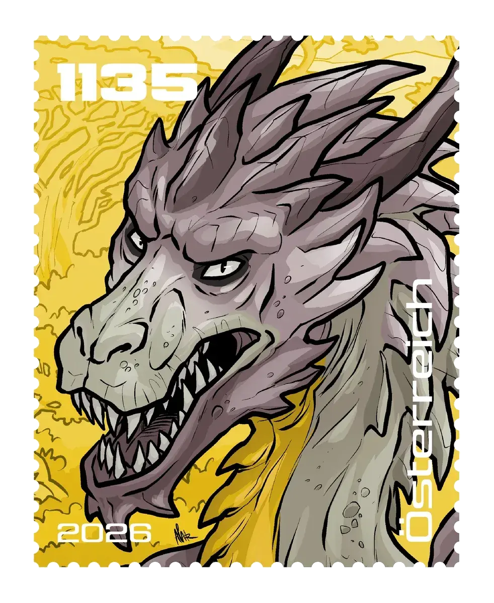 Donny Draco – Yellow, postage stamp by Austrian Post (Österreichische Post)