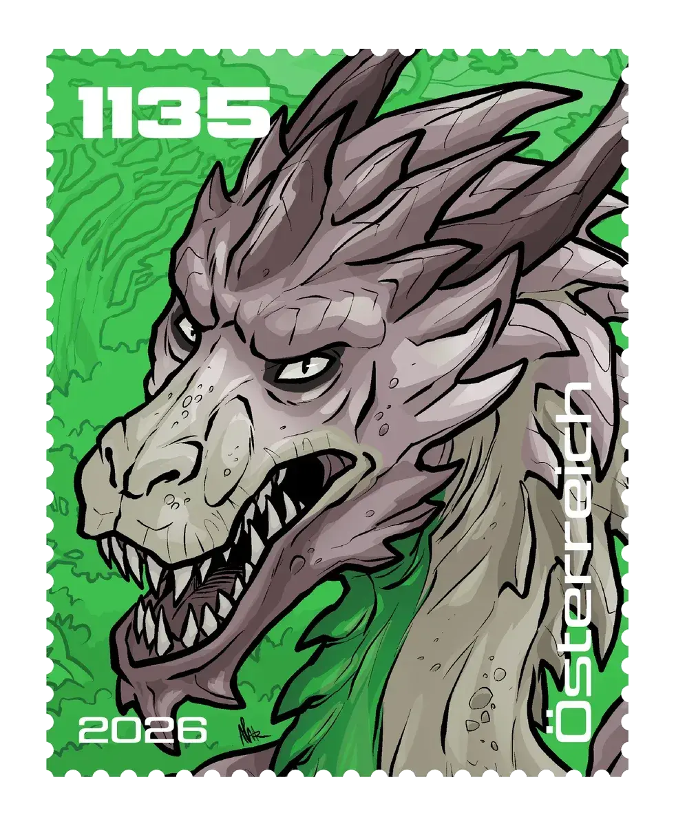 Donny Draco – Green, postage stamp by Austrian Post (Österreichische Post)