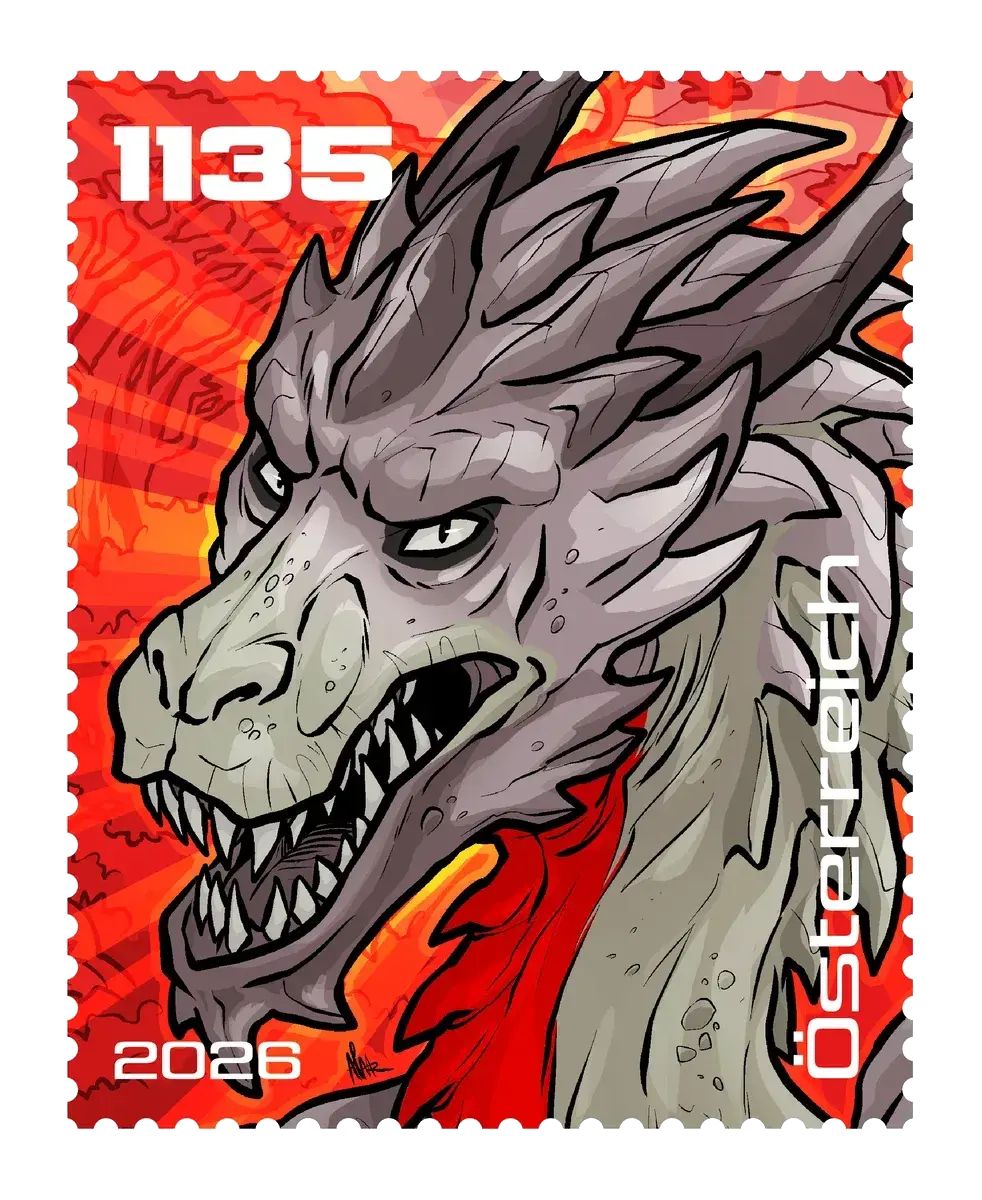 Donny Draco – Red, postage stamp by Austrian Post (Österreichische Post)