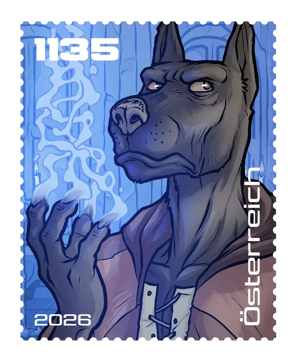 Lucian – Blue, postage stamp by Austrian Post (Österreichische Post)