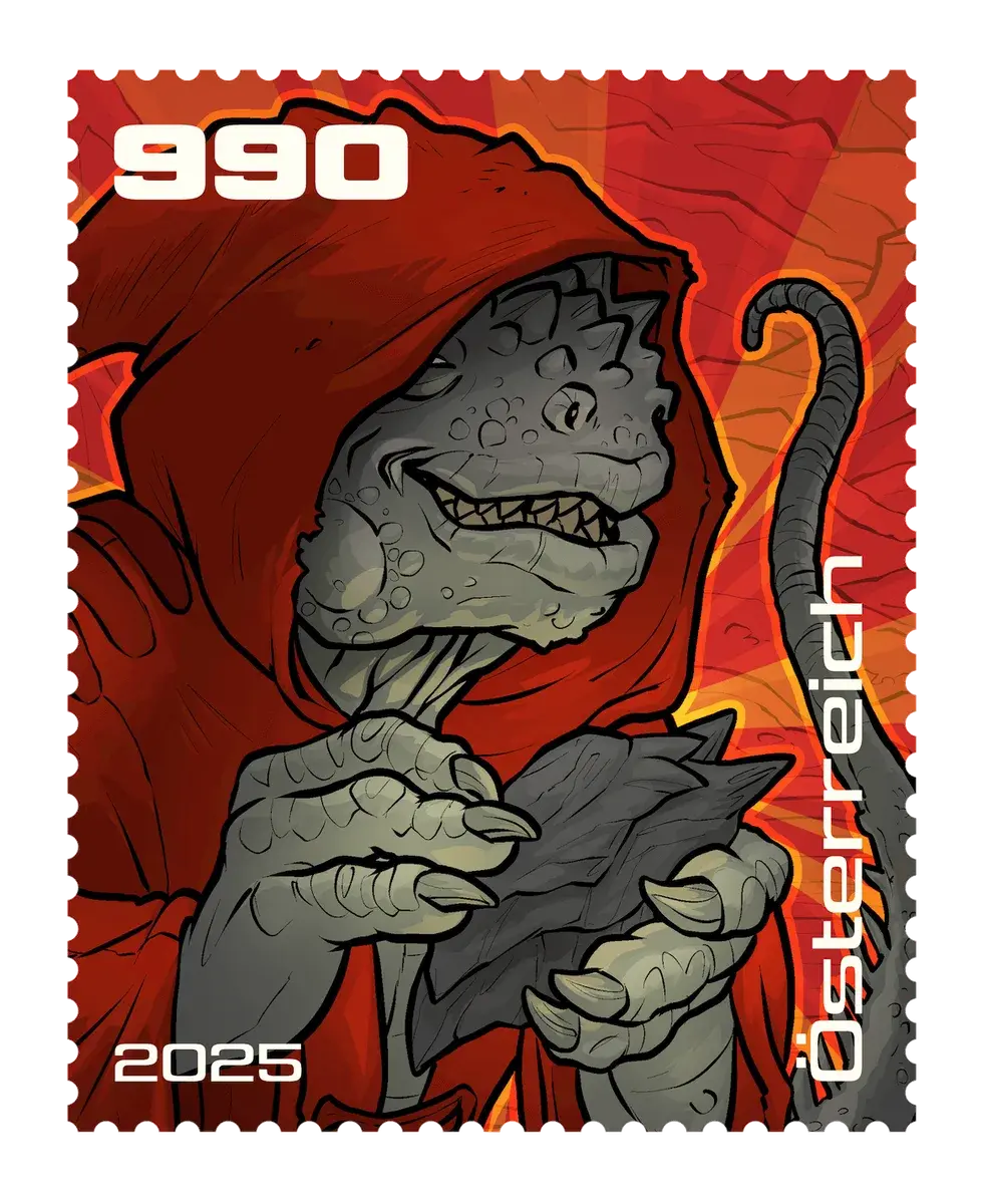 Raka – Red, postage stamp by Austrian Post (Österreichische Post)