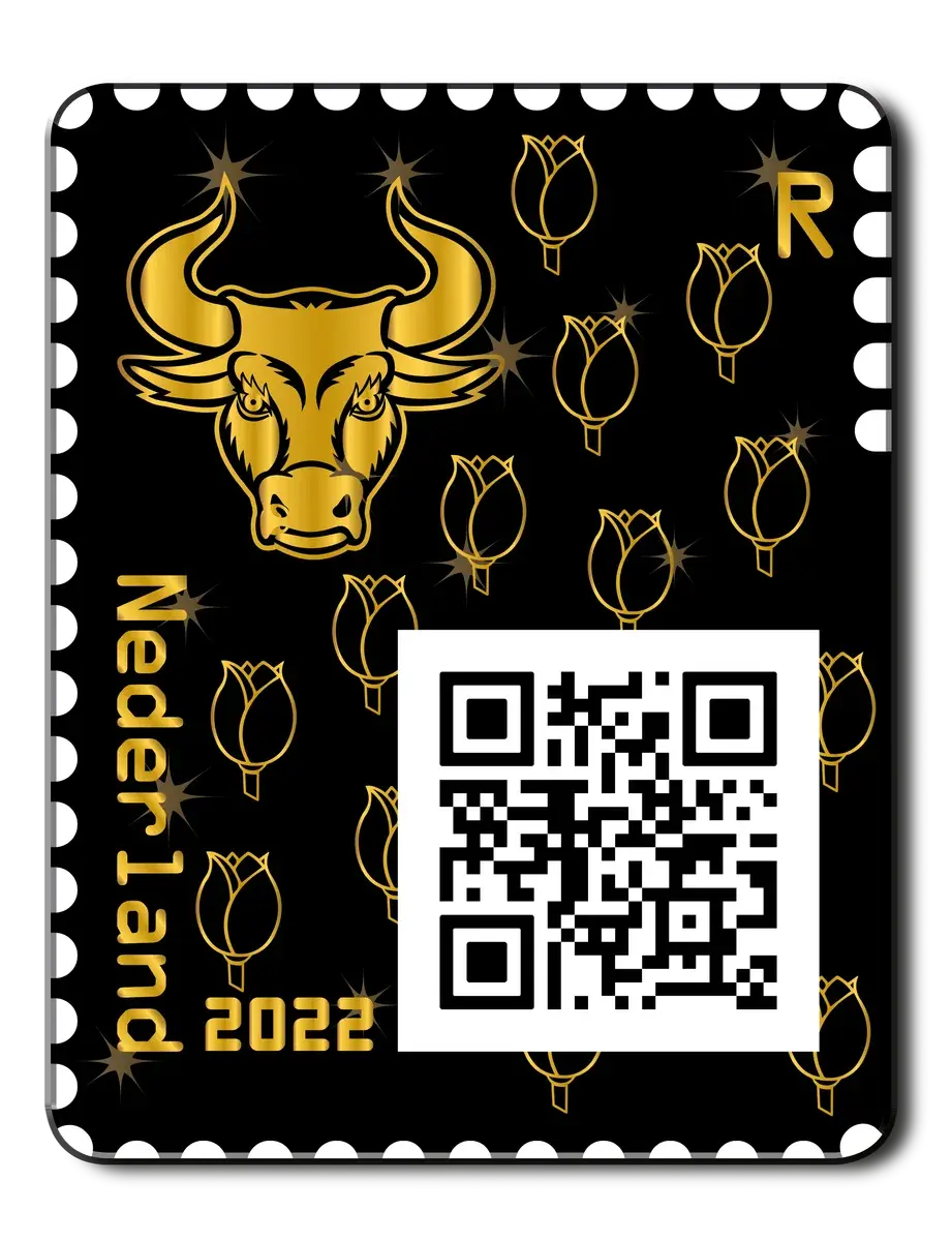 Golden Bull with tulip background