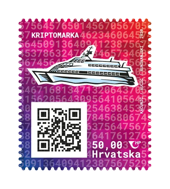 Crypto Stamp 1 – Vehicles – Ship, postage stamp by Hrvatska Pošta (Croatian Post)