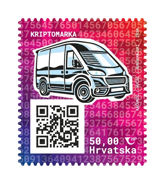 Crypto Stamp 1 – Vehicles – Van, postage stamp by Hrvatska Pošta (Croatian Post)
