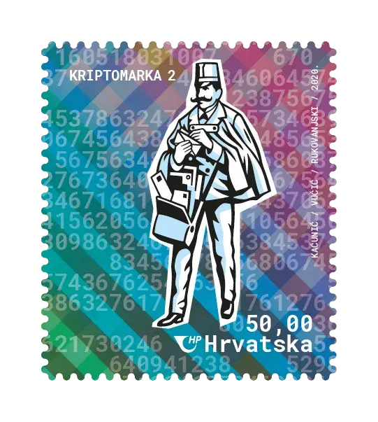 Historical Postal Delivery — Crypto Stamp 2 – Pedestrian, postage stamp by Hrvatska Pošta (Croatian Post)