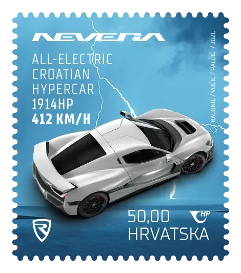 Postereum 3 – Rimac Nevera – Silver, postage stamp by Hrvatska Pošta (Croatian Post)