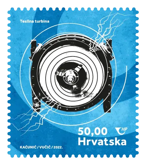 Nikola Tesla — Crypto Stamp 4 – Tesla turbine, postage stamp by Hrvatska Pošta (Croatian Post)